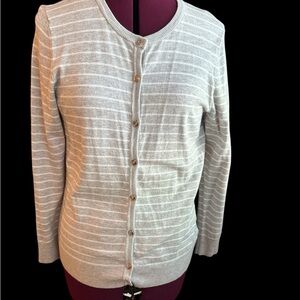 Jones New York striped button up sweater. Gray and white. Size small.